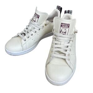 Adidas Stan Smith Women 7.5 Cream Leather Sneakers Burgundy Logo Casual H00631